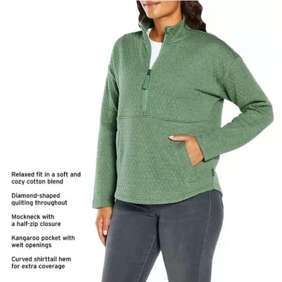 Eddie Bauer Women's Quilted 1/2 Zip Size XL in Heathered Light Spruce - EUC - Picture 2 of 7